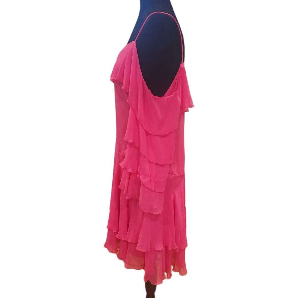 Alice + Olivia Lexis Fuchsia Silk Tiered Ruffle Dress Size 12 - Picture 4 of 10